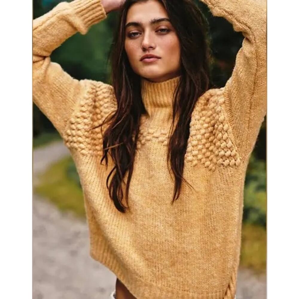 Free People Bradley Pullover Camel Heather Turtleneck Sweater Women's Size XS